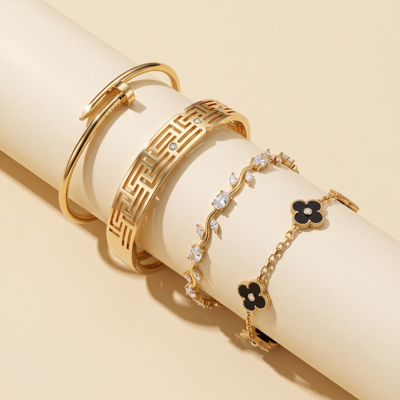Gold Bracelet for Women Gold Plated Bracelet 18K Gold Plated Bracelet Anti Tarnish Bracelet Waterproof Bracelet Tennis Bracelet